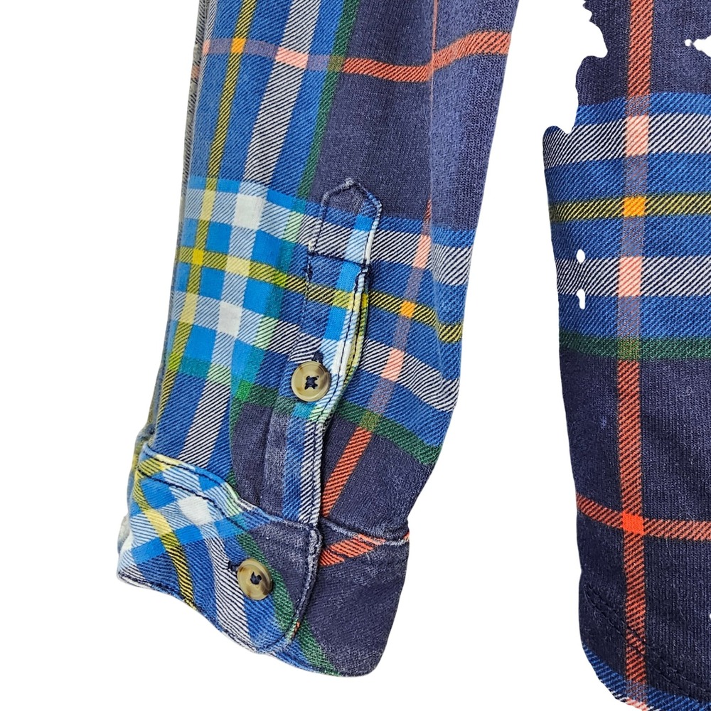 Hanna Andersson Kids Size 12 Flannel Button Down Shirt Navy Blue Plaid Cotton - Picture 6 of 9